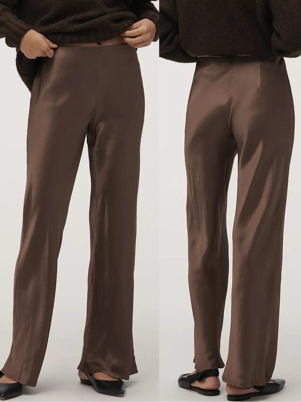 NWT Anthropologie Tilda Satin Pull On Wide Leg Pants Brown